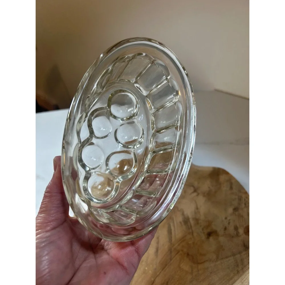 Vintage Clear Pressed Glass Oval Jelly Butter Mold Fluted‎ Bubble Top Farmhouse
